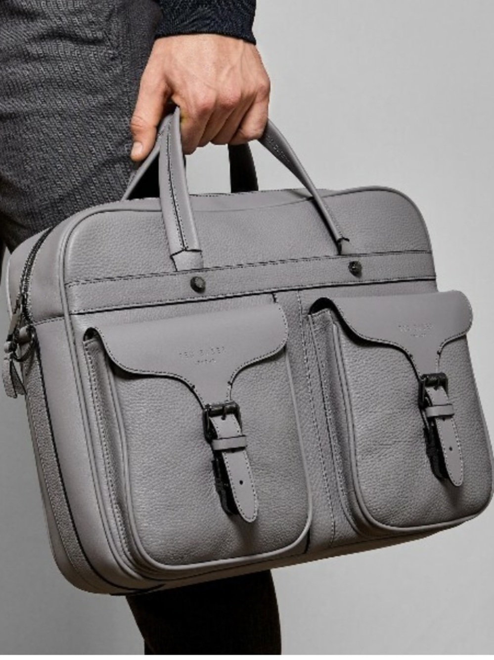 Ted Baker London men’s Forsee leather document briefcase bag in gray
